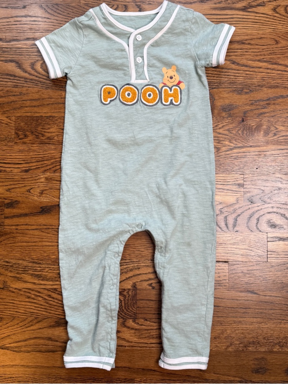 Disney Baby Winnie the Pooh Sage Green Short-Sleeve One-Piece Cotton Romper 24 M